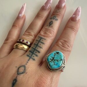 Turquoise Sterling Silver Ring Size 9 Raw Stone Vintage Southwest Western